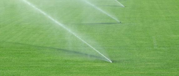 Grass pitch with sprinklers