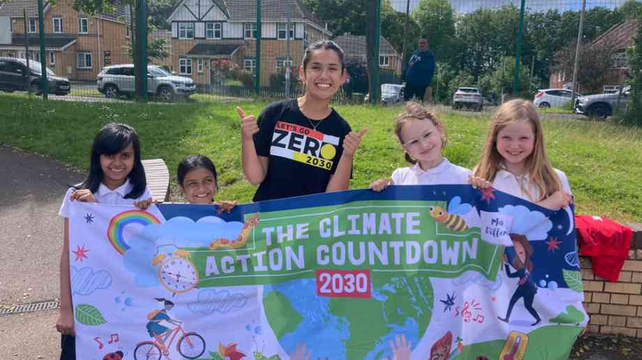 children with Climate Action Countdown banner